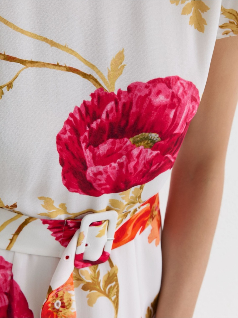 Reiss Floral-Print Belted Midi Dress in Ivory/Pink Floral on White Size 10 DL1 - Picture 3 of 13